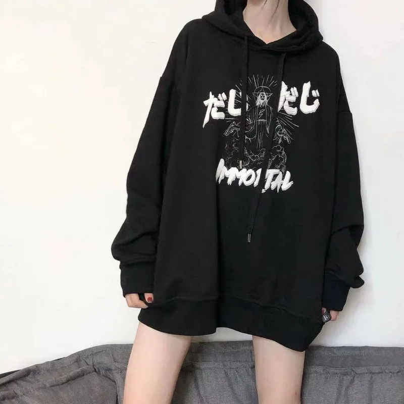 

NiceMix 2020 Autumn Japanese Print Long Sleeve Female Harajuku Fall Tops New Bf Style Jumpers Fashion Sweatshirt Hoodies Women F