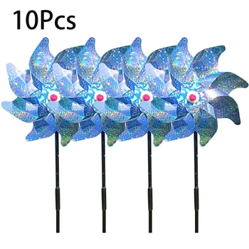 

10pcs/set Airport Scaring Birds Garden Repellent Pinwheel Practical Pest Control Easy Install Home Durable Yard Sparkly Silver