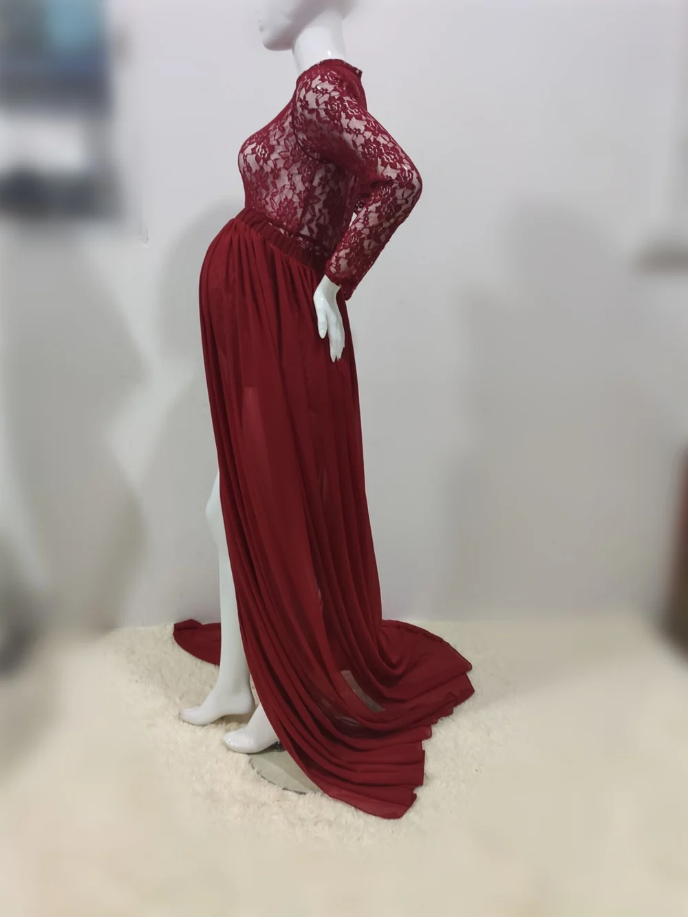 Fancy Lace Maternity Dresses For Photo Shoot Sexy Split Side Pregnancy Dress Maxi Gown Long Pregnant Women Photography Prop 2020 (9)