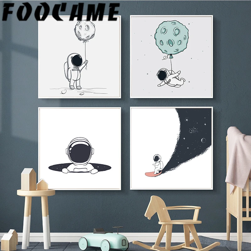 

Posters and Prints Nordic Style Kids Decoration Cartoon Astronaut Space Wall Art Canvas Painting Baby Nursery Room Decor Picture