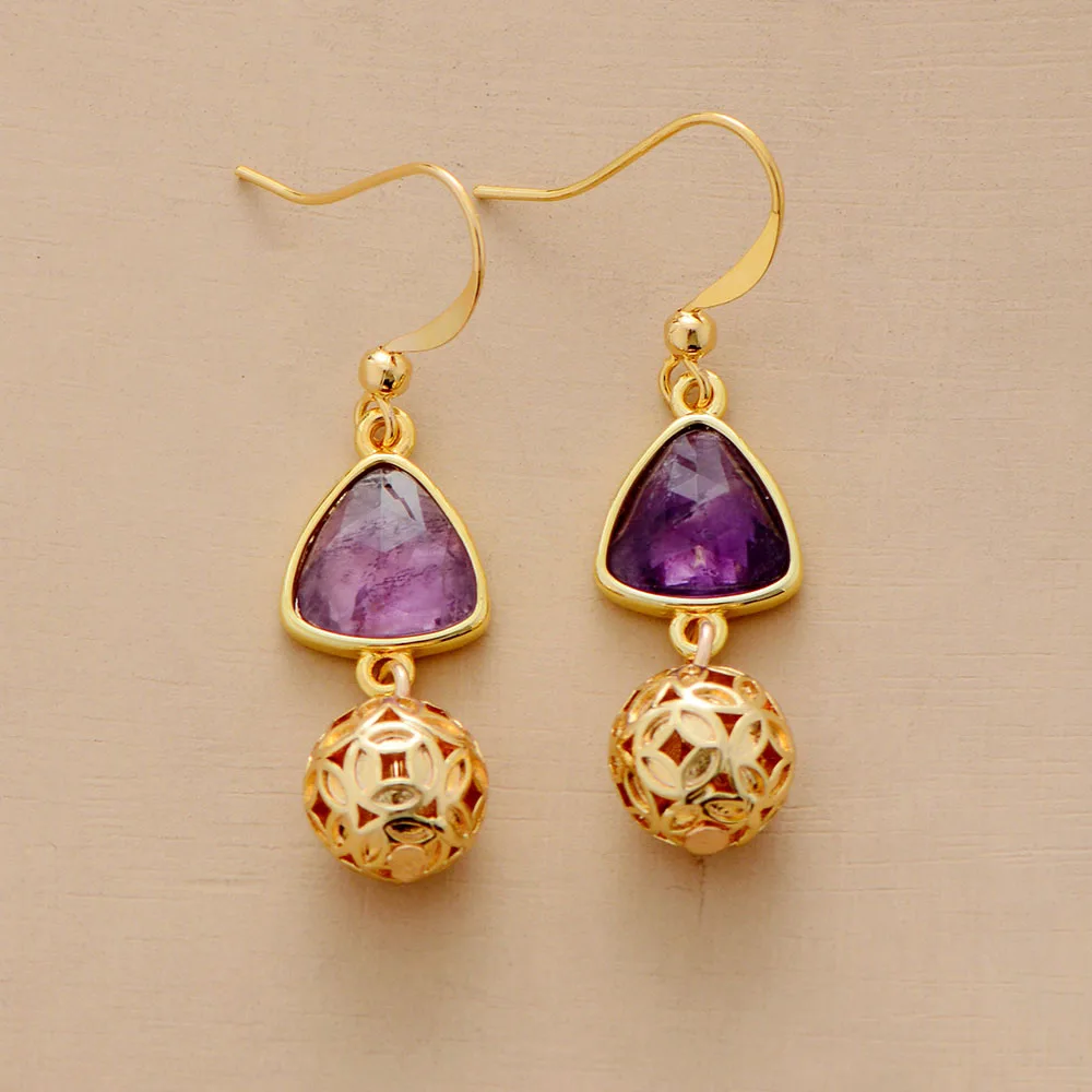 Elegant Women Dangle Earrings Amethysts Gold Charm Drop Earrings Gifts Art Jewelry for mom wife
