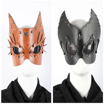

Halloween Christmas Adult Game Performance Role Play Funny PU Mask Punk Party Butterfly Fox Cat Mask 4 Optional