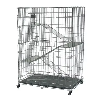 

High Quality Large Folding Collapsible Pet Cat Wire Cage Indoor Outdoor Playpen Vacation Size L Silver