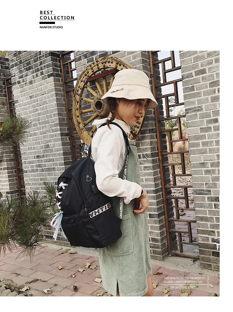 Cross Border for Oxford Cloth Backpack Women's Fashion Korean-style Casual WOMEN'S Bag Middle School Students School Bag Ribbon