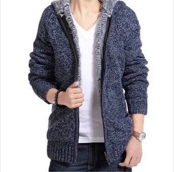 Navy blue Осень зима мужской толстый свитер воротник молния свитер пальто Верхняя одежда зима кашемир из флиса подкладка свитер-пуховик воротник - Цвет: Navy blue