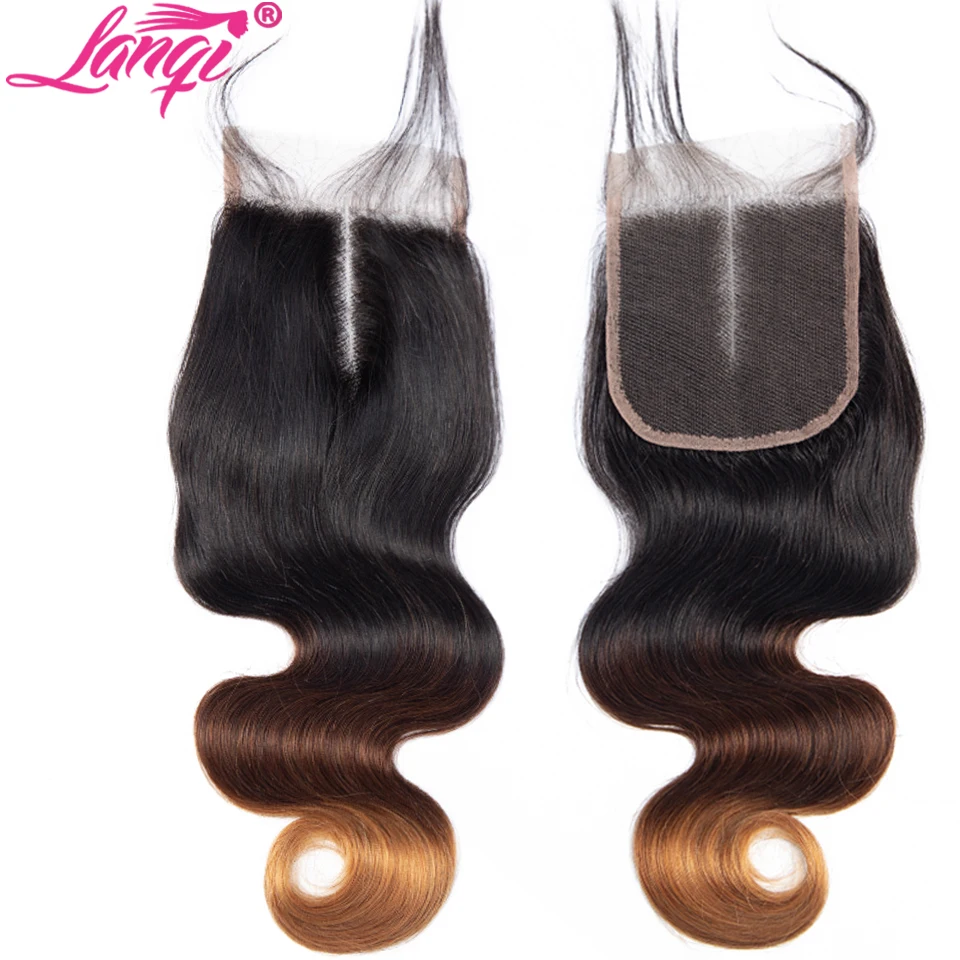 Lanqi hair Brazilian Body Wave Hair 3 Bundles With Closure honey Blonde bundles with closure 1B 4 30 Human Hair Ombre Bundles With Closure