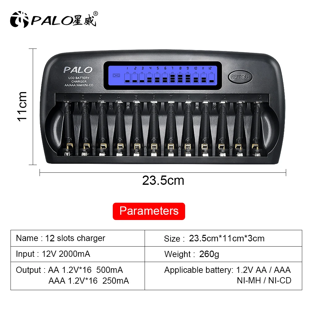 Battery Charger Fast Charger 4-16 Slots Fast Smart Charger LCD display Built-In IC Protection Intelligent Rapid Battery Charger for 1.2V AA AAA Ni-MH Ni-Cd