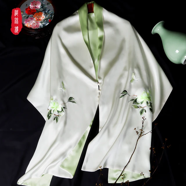 Kínai Kézi Nagykövetség Selyem Sál Hímzés Kendő Suzhou Béka Csat Ajándék Műalkotások - Image 2