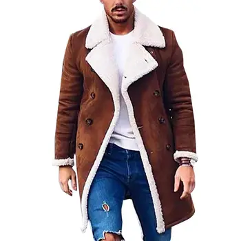 

2020 Male Trench Fashion Vintage Long Jacket Xmas Gifts Men Wool Coat Winter Faux Fur Collar Winter Coat Warm Long Coat