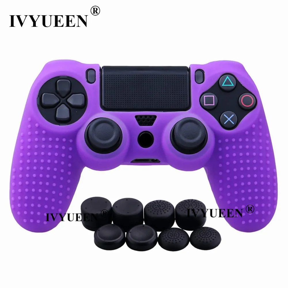 Фиолетовый IVYUEEN 9 в 1 для Dualshock 4 PS4 Slim Pro контроллер Шипованная Кожа Премиум Защитный Противоскользящий Мягкий силиконовый чехол-накладка - Цвет: Фиолетовый