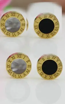 2 пары в партии белый корпус и черные круглые серьги-гвоздики/женские унисекс серьги - Окраска металла: Светло-желтый, золотистый цвет