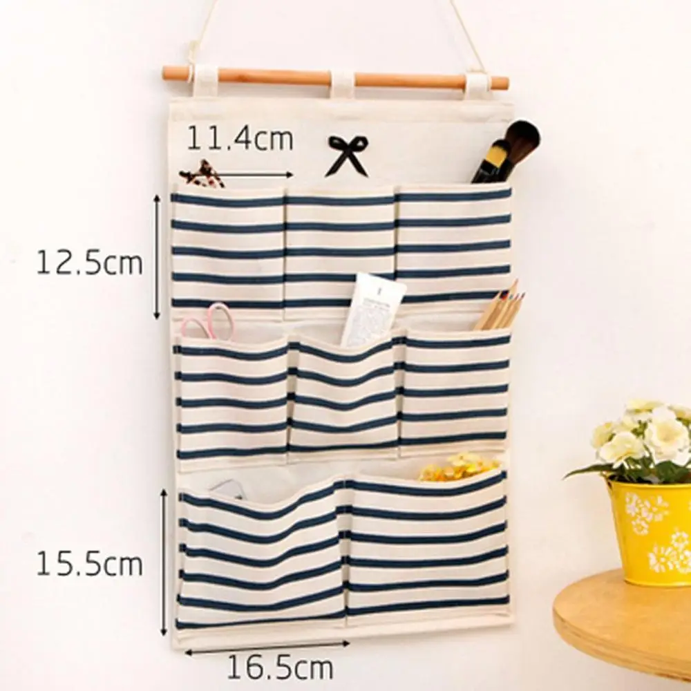 Cotton Linen Hanging Storage Bag 3/5/6/8 Pockets Wall Mounted Wardrobe Hanging Bag Wall Pouch Cosme