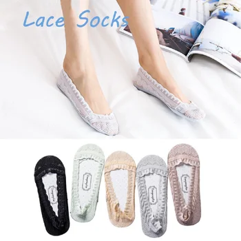 

Transparent Short Lace Socks Women Summer Hollow Out Boat Socks Slippers Female Soft Low Invisible Socks 1 Pair