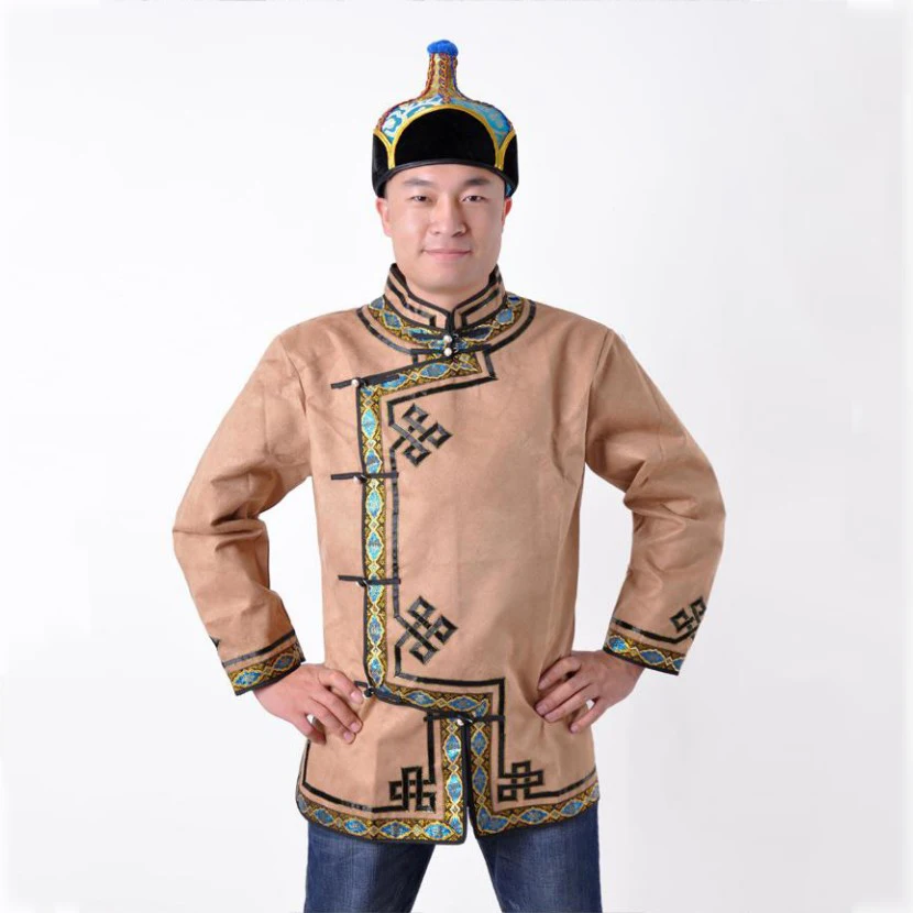 

Traditional Mongolia Clothing Men Tops autumn Long Sleeve Tang Suit Mandarin Collar jacket grassland living outfit asia costume