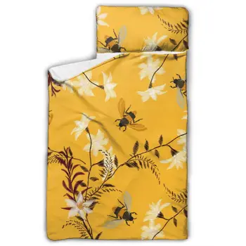 

Hand Drawn Honey Bee Animals Nap Mat with Pillow for Toddler Boys and Girls Ideal for Daycare and Preschool