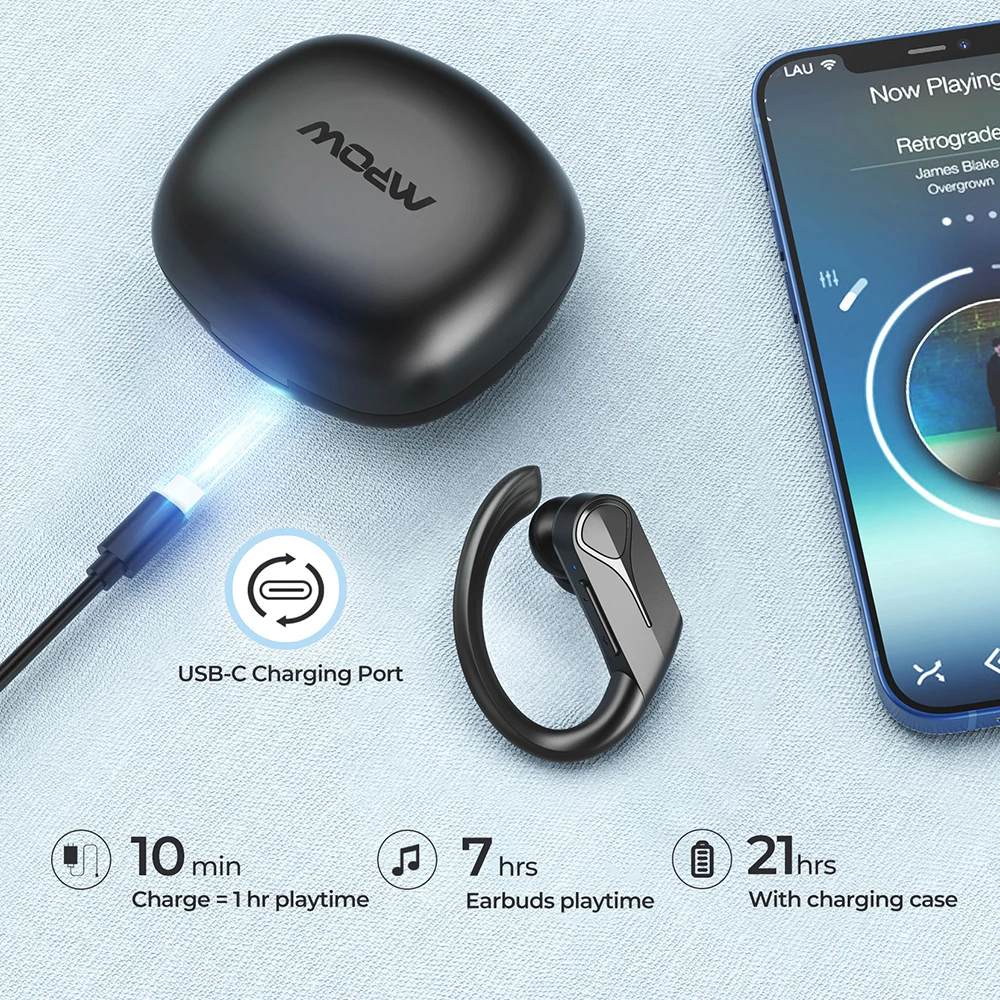 Mpow-fones de Ouvido Solo sem Fio Fone de Ouvido Esportivo com Bluetooth Gancho para Microfone Tempo de Reprodução de 28 Ipx7 à Prova D'água para Corrida Flame Horas - Image 4
