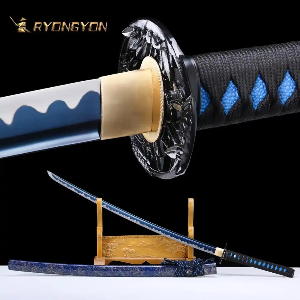 Ryongyon手作り刀リアル剣シャープ純正日本のサムライソード日本忍者剣1095鋼フル唐ブルー刃525 Swords Aliexpress