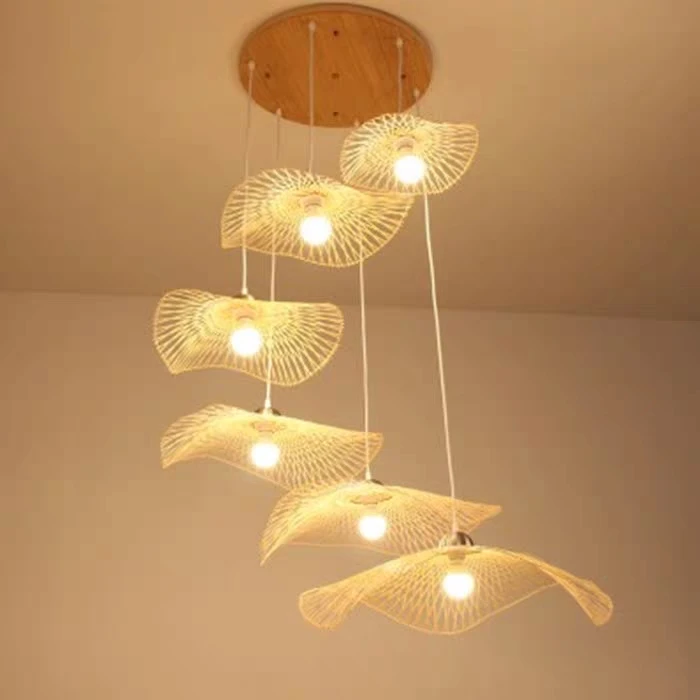 Chinese Style Bamboo Woven Wicker Pendant Lights Natural Rattan Shade Cap Hanging Lamp Restaurant Hotel Bedroom Lighting Fixture