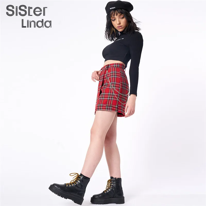 Sisterlinda винтажные красные клетчатые мини-юбки женские весна лето мода офисный женский Вечеринка Повседневная укороченная плиссированная юбка Mujer