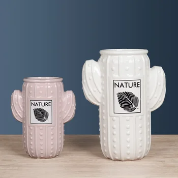 

Nordic Style Ceramic Arts Cactus Flower Vase Dried Flowers Floral Organ Ceramic Crafts Home Desktop Decoration Office R3098
