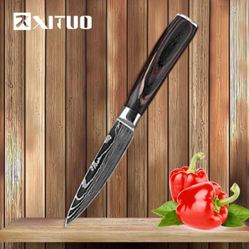 

XITUO 3.5 "inch Fruit Paring Knife Laser Damascus Pattern Stainless Steel Chef Kitchen Knife Wood Handle Utility Vegetable Knife