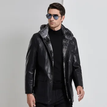 

2019 Winter New Long Thick Hooded Veste Cuir Homme