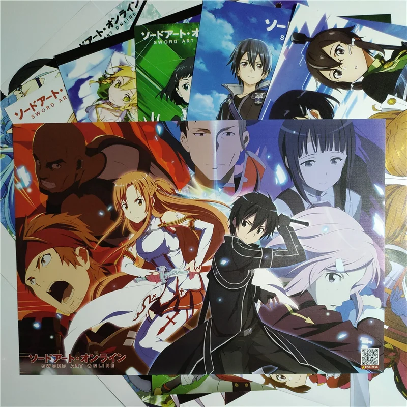 8*(42x29 см) меч арт онлайн плакаты аниме плакаты наклейки на стену Кирито Асуна