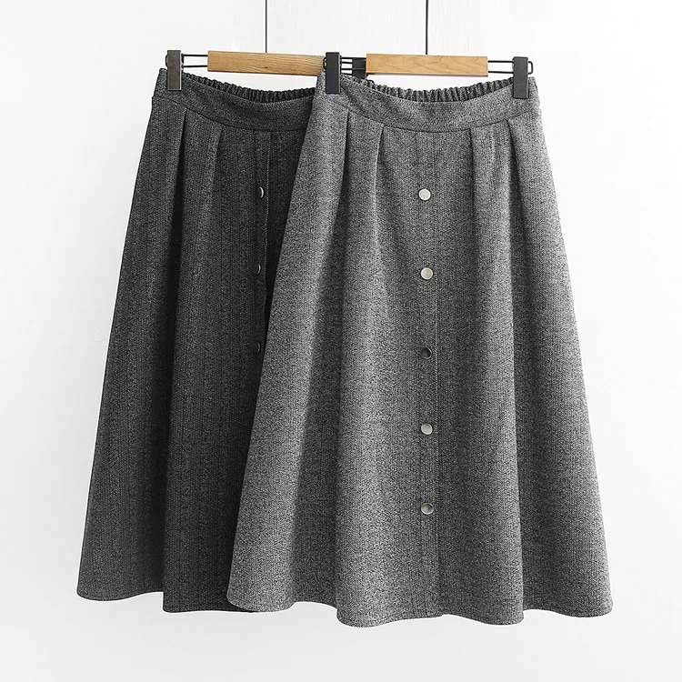 

2018 Autumn And Winter New Style Korean-style Retro Elegant Versatile High-waisted Woolen A- line Skirt Gray (Women's) Longuette