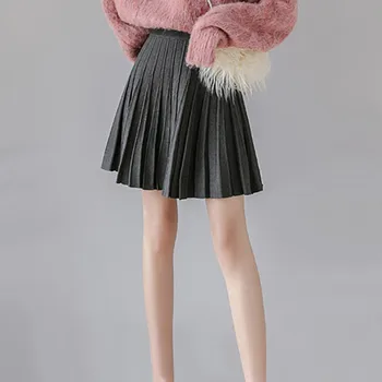

Autumn Winter High Waist Knitted Skirt Women Casual A-Line Short Pleated Skirts