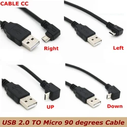 Cable conector de carga de datos Micro USB macho a USB macho, arriba, abajo, izquierda y derecha, ángulo de 90 grados, 25cm, 50cm, para tableta, 5m, 1m