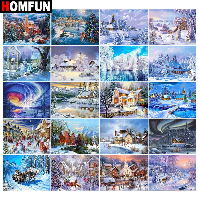 Алмазная живопись HOMFUN Дом Снежный Восток картина с полными квадратными/круглыми
