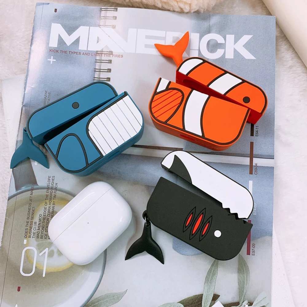 Для Apple Airpods Pro, беспроводной Bluetooth чехол для наушников с милым мультяшным изображением акулы Мони рыбы, чехол для Apple AirPods 3, защитный чехол