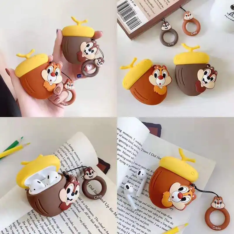 

3D cute squirrel Chip Dale Wireless Bluetooth Headset Silicone Case For Airpods Earphne Protective Case Shockproof soft Case.