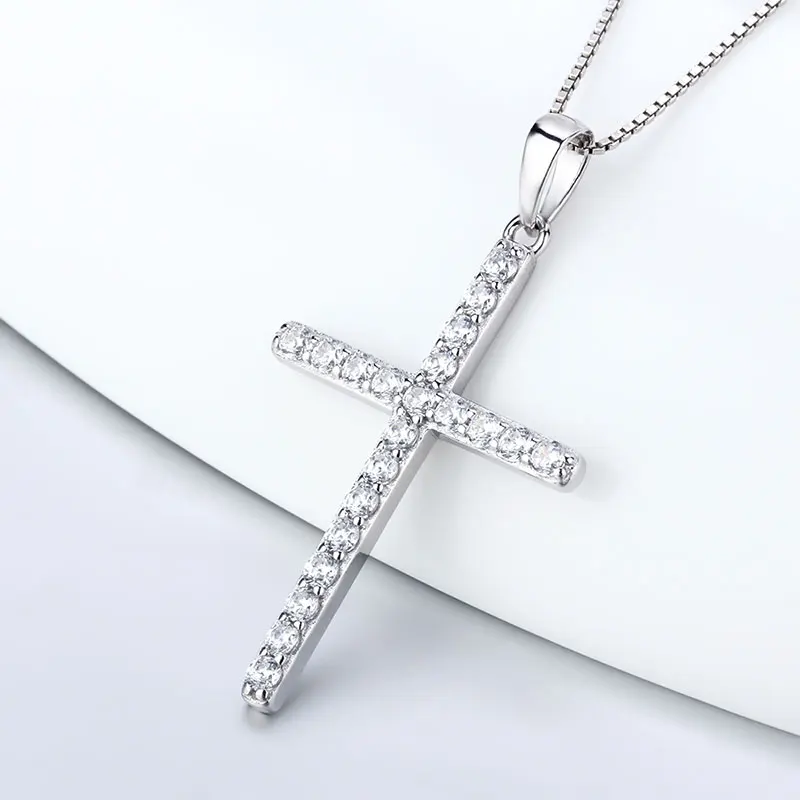 Pendant Necklace Silver Pendant Silver Necklace Charms 925 Silver Zircon Inlay Cross Pendant Women Accessories Religious Jewelry Gift Charms