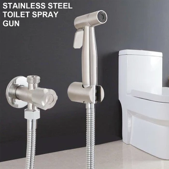 Stainless Steel Handheld Water Tap Spray Toilet Bidet Faucet Sprayer Held Sprayer Gun Set Hand Bidet Spray Bathroom Self Cleaning 4
