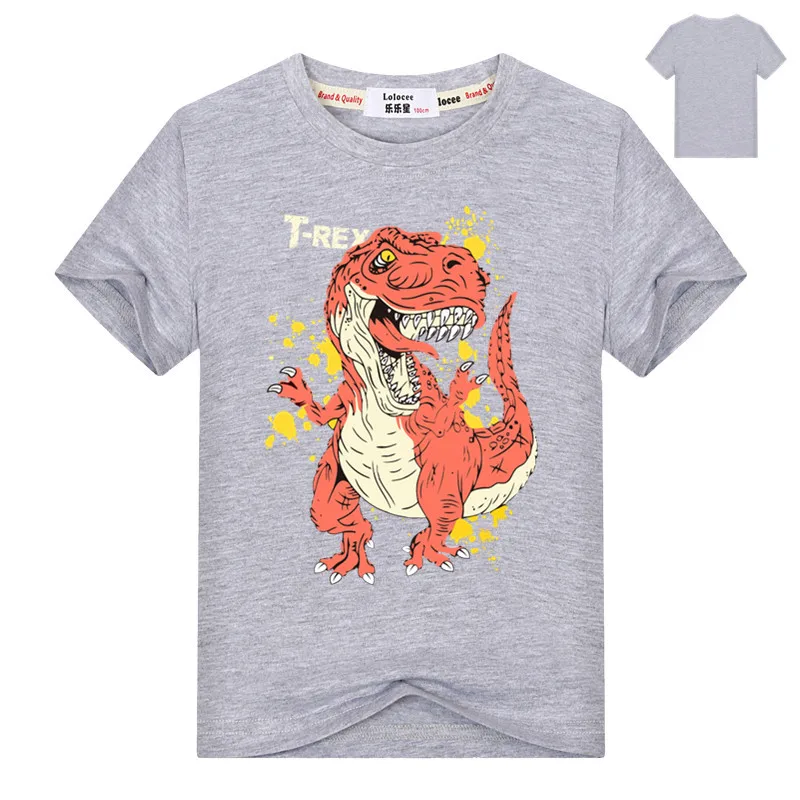 Летняя одежда для девочек и мальчиков Забавные футболки T-Rex для мальчиков, рубашка с динозаврами Детские футболки с рисунками из мультфильмов для детей Детская футболка Мода с рисунком в виде маленьких монстров верхняя одежда хлопковая футболка - Цвет: gray