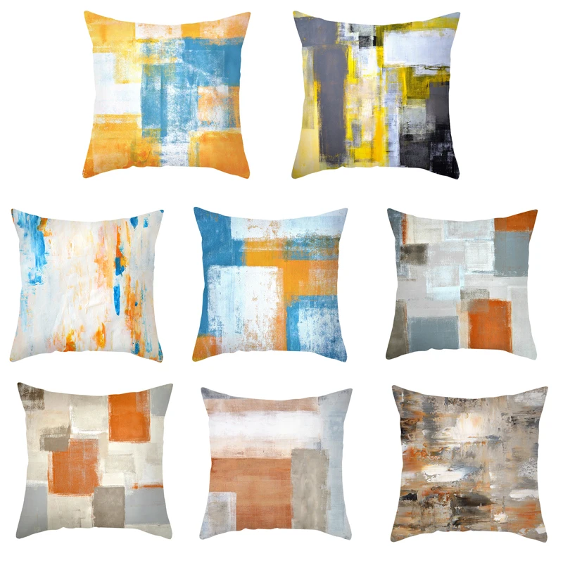 

Impressionism Throw Pillows Cover Orange Cushion Cover Abstract Decorations Home Couch Geometric Pillowcase No Pillow Inner Core