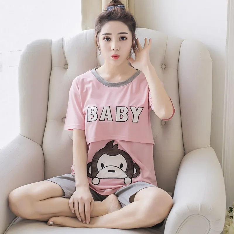 

Confinement Clothing Pure Cotton Summer Short-sleeved Thin Pregnant Women Pajamas Plus-sized Large Size Nursing Home Wear Postpa