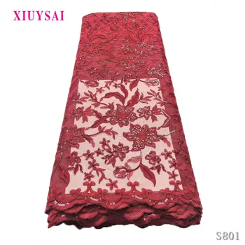 

latest red african lace fabric 2020 high quality lace with sequins tulle net french lace fabric tissue african fabric SL801