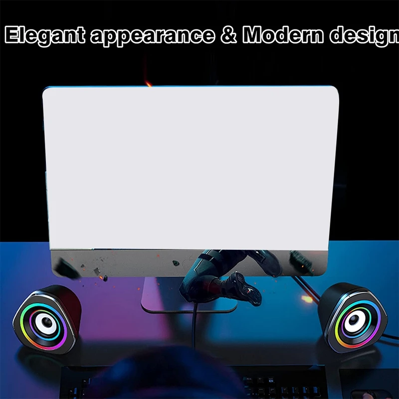 Computer Speakers PC Desktop Laptop Speakers RGB Light USB Powered Volume Control for PC/Laptops/Desktops/Game Machine_voghion.com