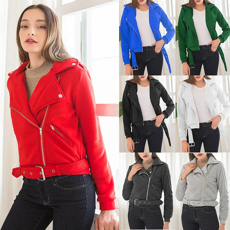 Autumn New Short Cotton Jacket Women Fashion Zipper Motorcycle Jacket Ladies Basic Street Coat Lapel Long Sleeve Pregnancy Coat