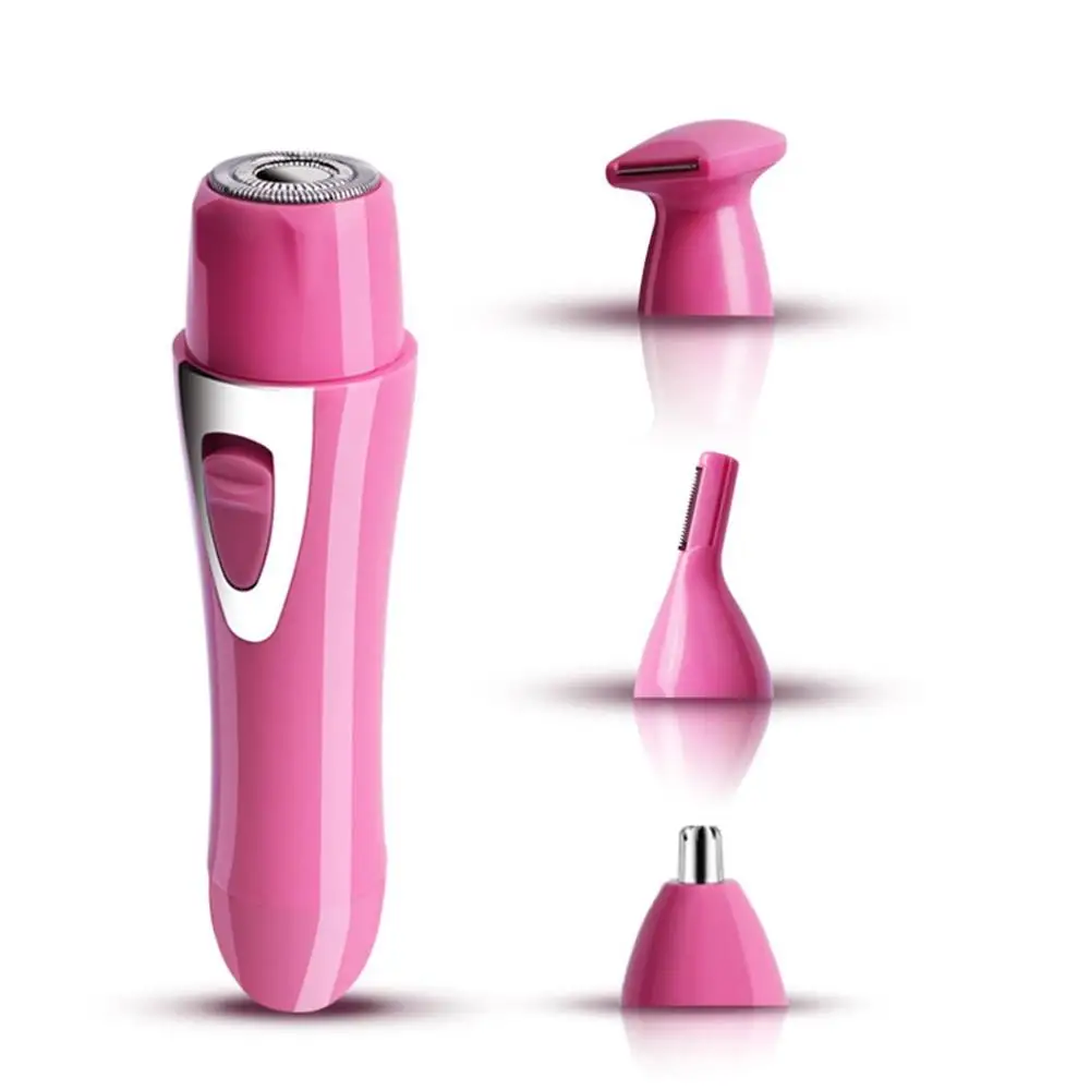 Электрическая Женская бритва, эпиляция, эпиляция, носовая эпиляция, нож для бровей, многофункциональный набор 4 в 1 - Цвет: pink dry battery