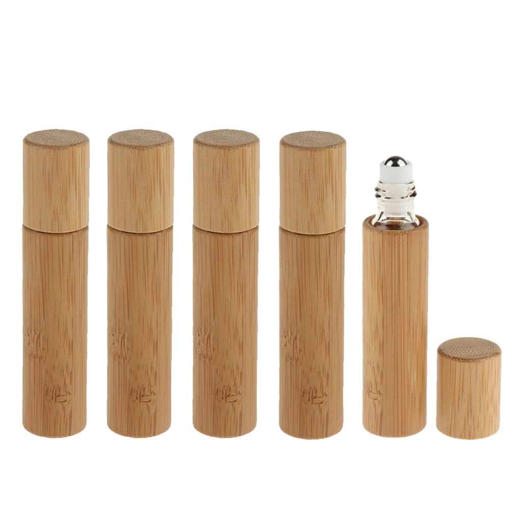 5 X 10ml Natural Bamboo Refillable Empty Sample Essential Oil Roll On Bottle