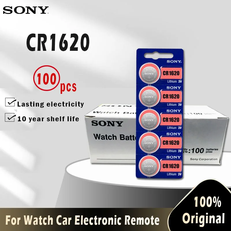 100pcs Sony 100 Original CR1620 Lithium Battery For Watch Car Key
