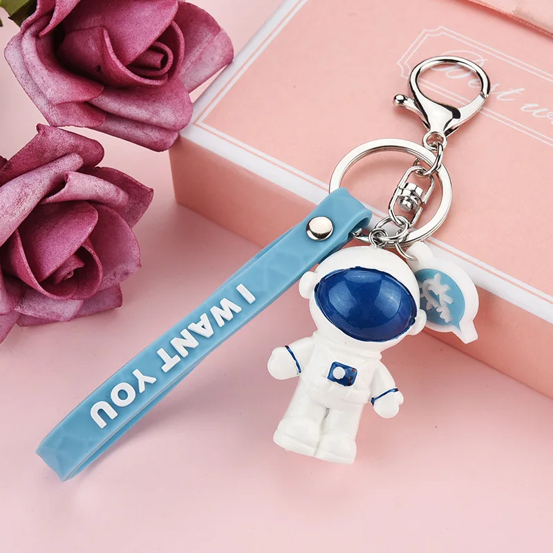 Мода 3D ПВХ космонавт космический робот-брелок милая фигурка брелок для ключей пара ключей для автомобиля сумка талисманы для ключей Шнур Ювелирные изделия Подарки - Цвет: Синий