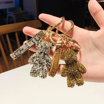 

Crystal bear inlaid with crystal violence bear doll car key chain cute bear bag Pendant