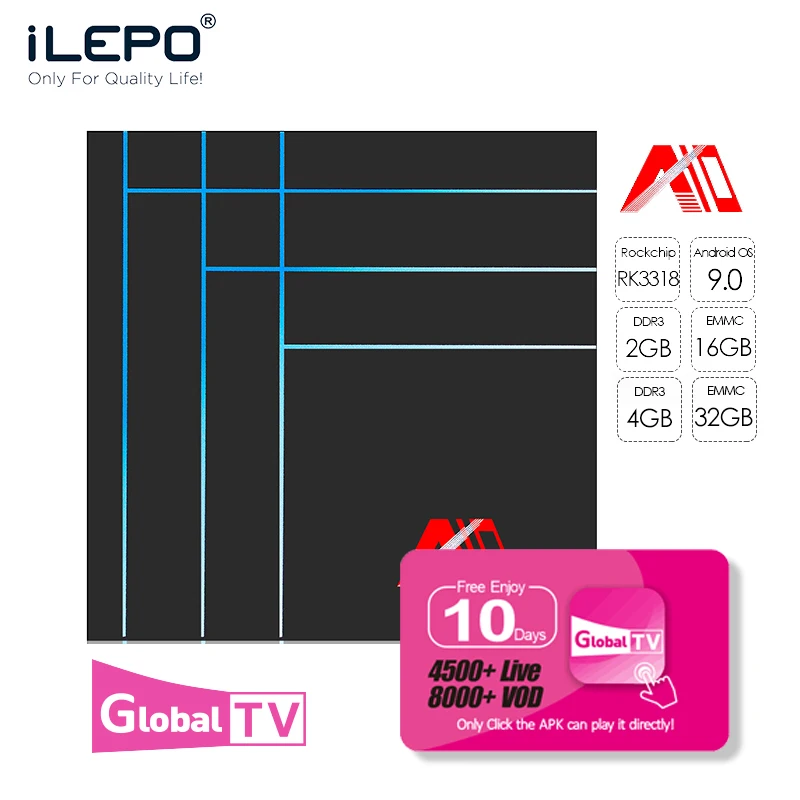 

ILEPO A10 TV BOX RK3318 Quad-Cor iptv box android HDMI 2.0 android 9.0 box tv 2G DDR3 android box rtv box top model iptv m3u