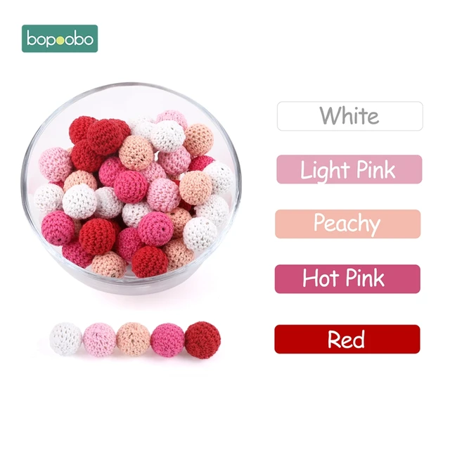 Bopoobo 20mm 10pcs Wooden Crochet Beads Chewable Beads DIY Wooden Teething Knitting Beads Jewelry Crib Sensory Toy Baby Teether Red Series