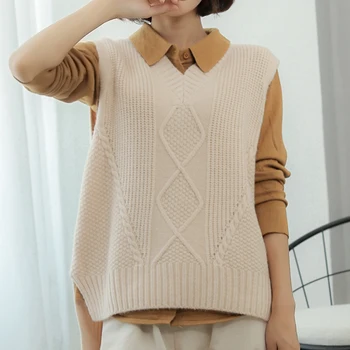 

Smpevrg New Style Sleeveless Women Sweater Vest V-Neck Casual Female Pullover Vest Knited Sweater Women Jumper Pull Femme Tops