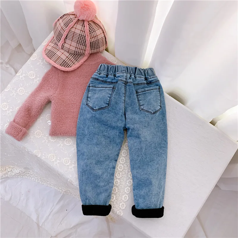 Babyinstar, детские зимние джинсы, комбинированные плюшевые джинсовые штаны, брюки для девочек, одежда, утепленные джинсы для маленьких девочек, модные штаны